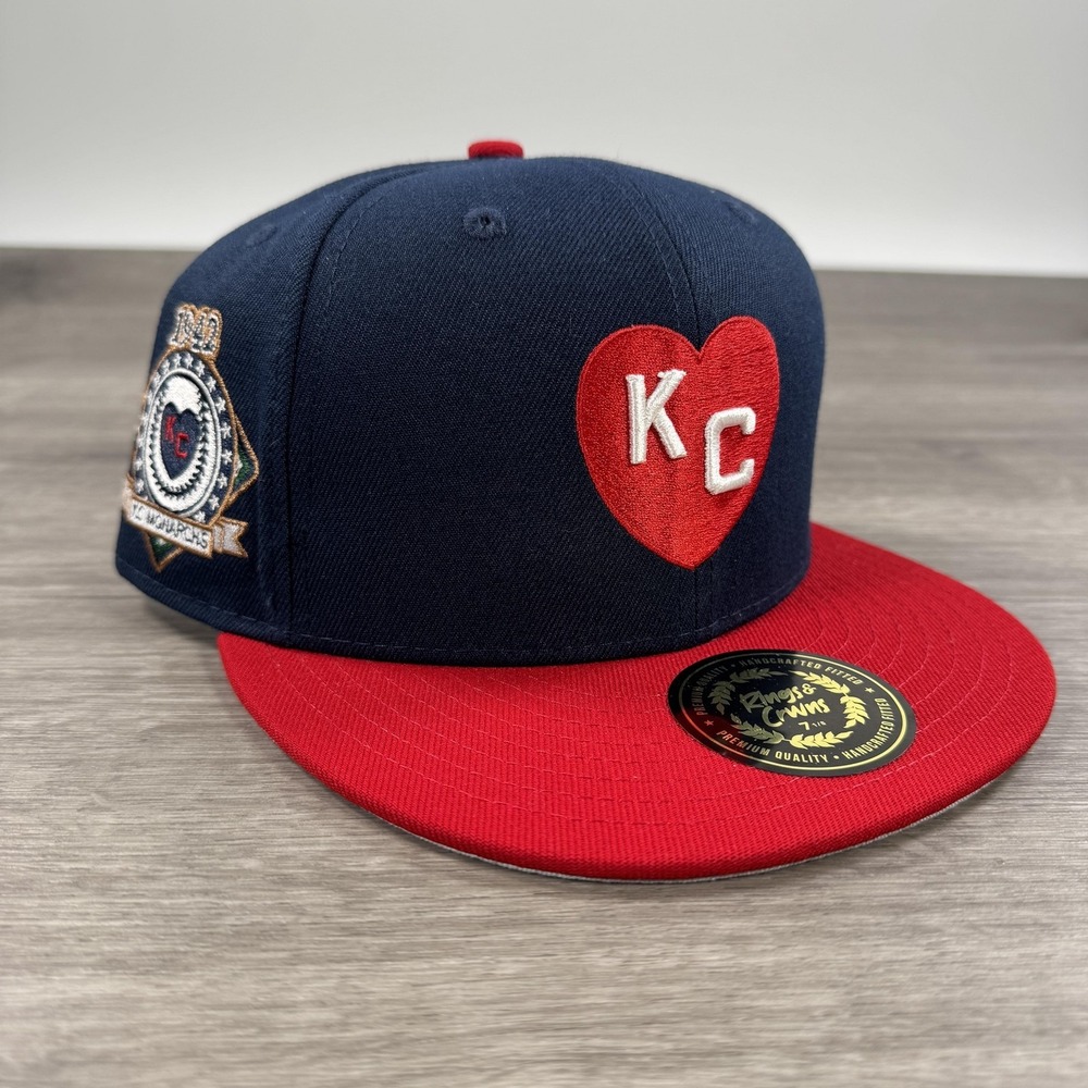 Kansas City Monarchs Hat Cap Fitted Mens 7 1/8 Navy Red NLB Baseball 1942 Patch